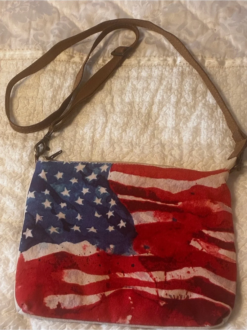 Cott N Curls Watercolor American Flag Crossbody Bag